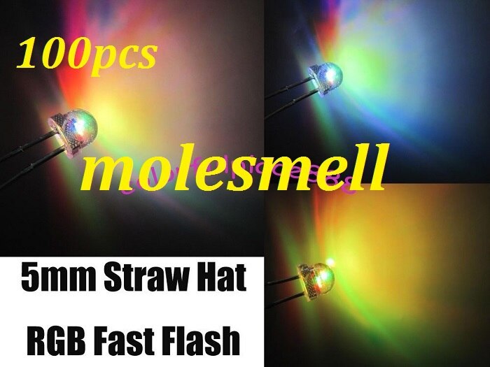 100pcs 5mm ¤  2pin RGB 7   ÷ LED 5mm strawhat ū/ rgb led   5mm ߱ ̿